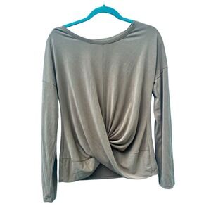 Express Size M Slinky Tan Neutral Twist Front Top Ruched Surplice Modal Stretchy